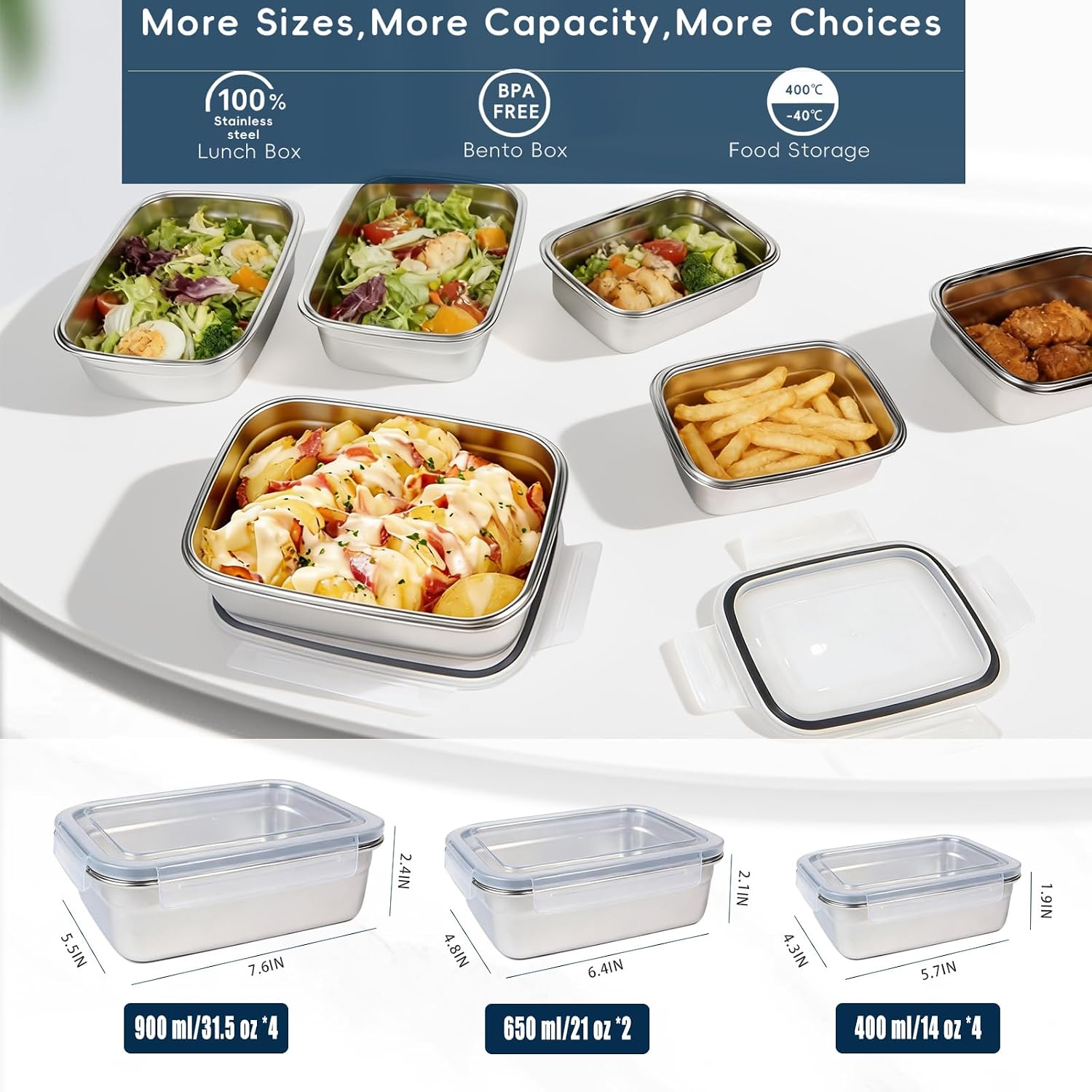 10PCS 304 Stainless Steel Food - Meal Prep Oven Safe Containers 评论和价格
