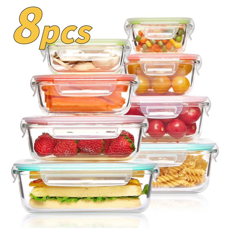 8Pcs Sealed Glass Food Storage - Meal Prep Oven Safe Containers 评论和价格