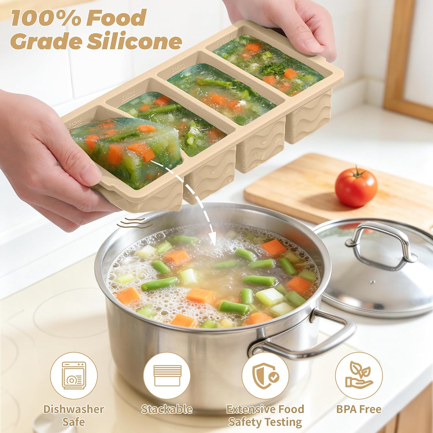 Silicone Freezer Mold with Lid - Meal Prep Oven Safe Containers 评论和价格