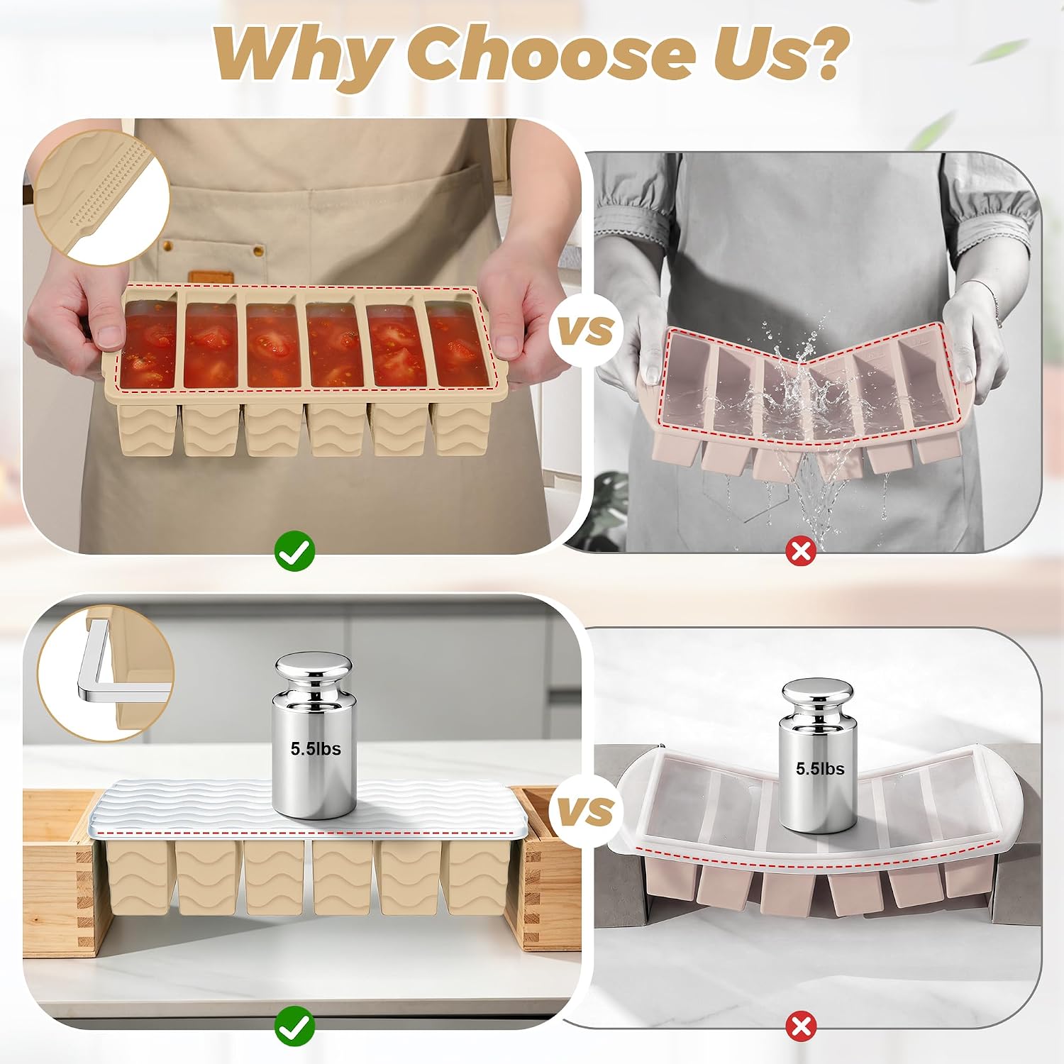 Silicone Freezer Mold with Lid - Meal Prep Oven Safe Containers 评论和价格