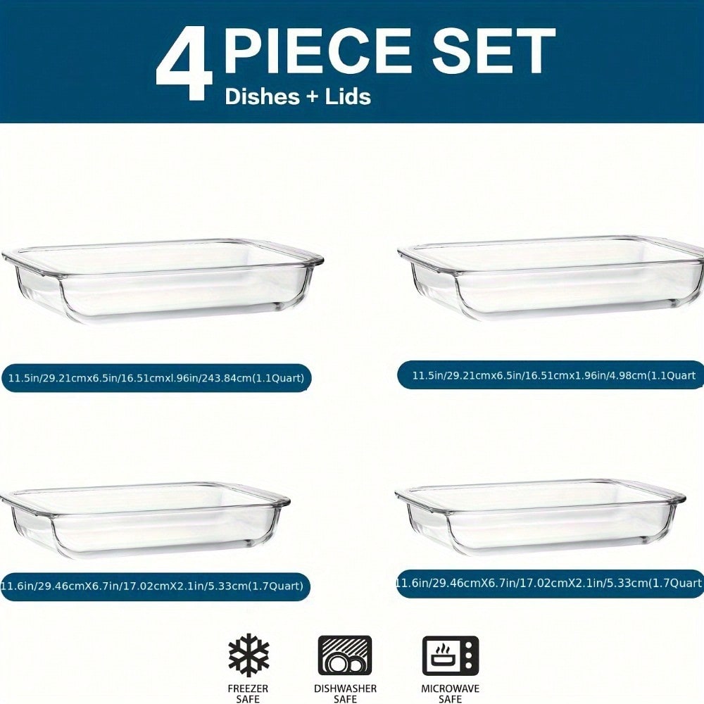 4-Piece Rectangular Deep Glass - Meal Prep Noodles 评论和价格