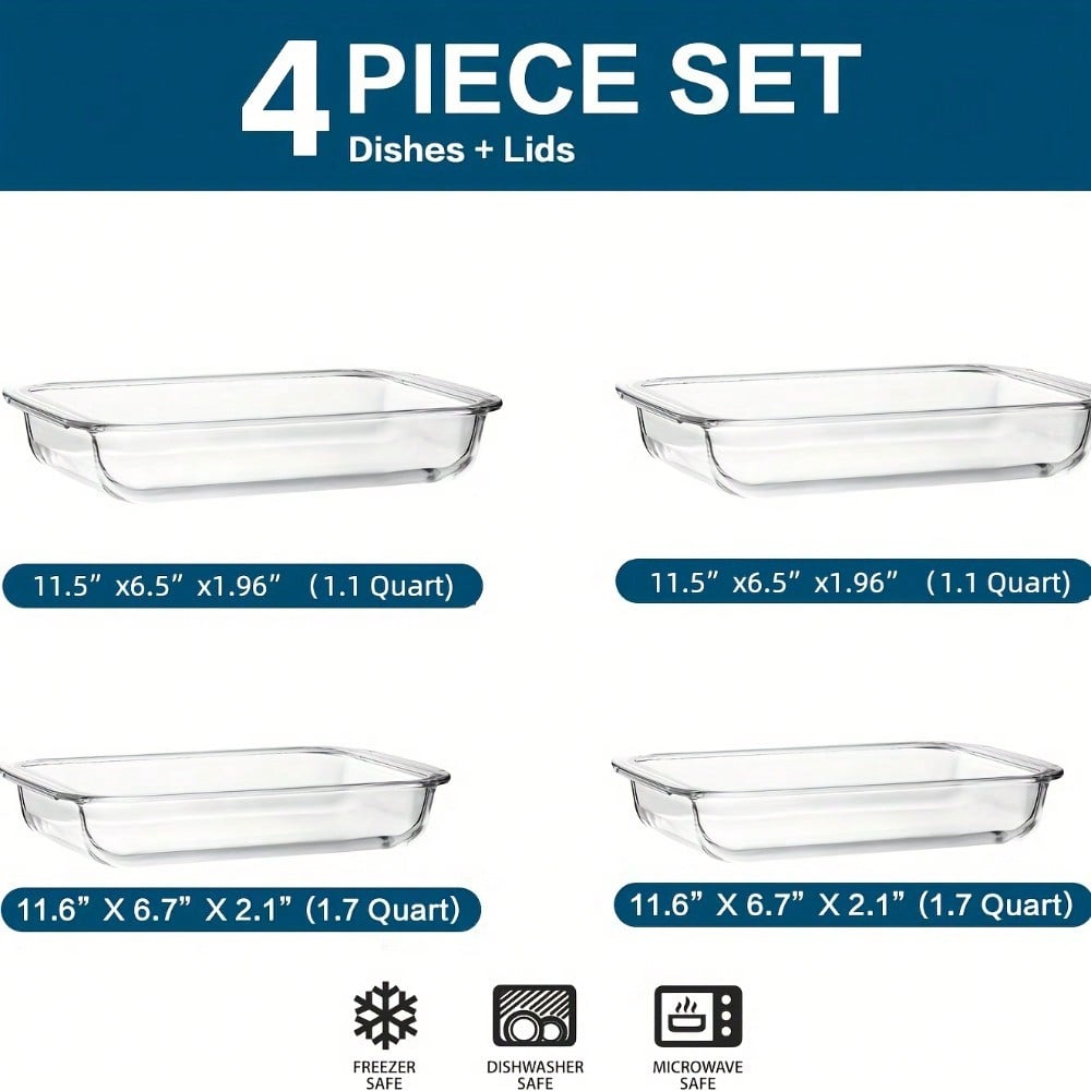 4-Piece Rectangular Deep Glass - Meal Prep Noodles 评论和价格