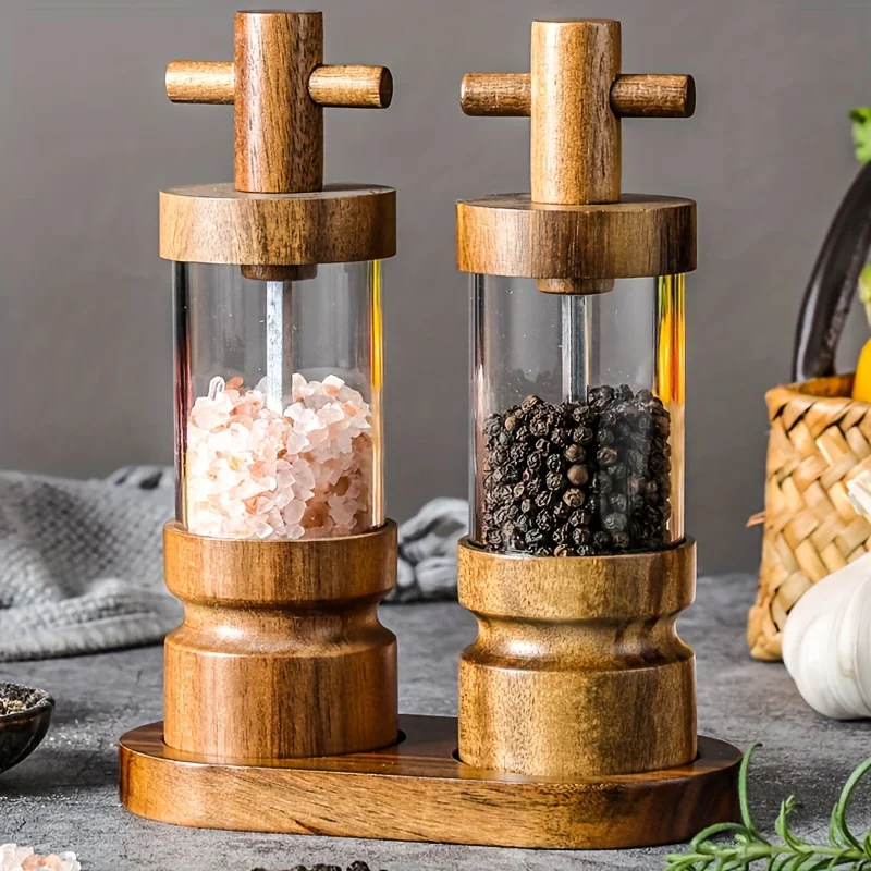 Acacia Wood Manual Black Peppe - Herb Keeper Bottle 评论和价格
