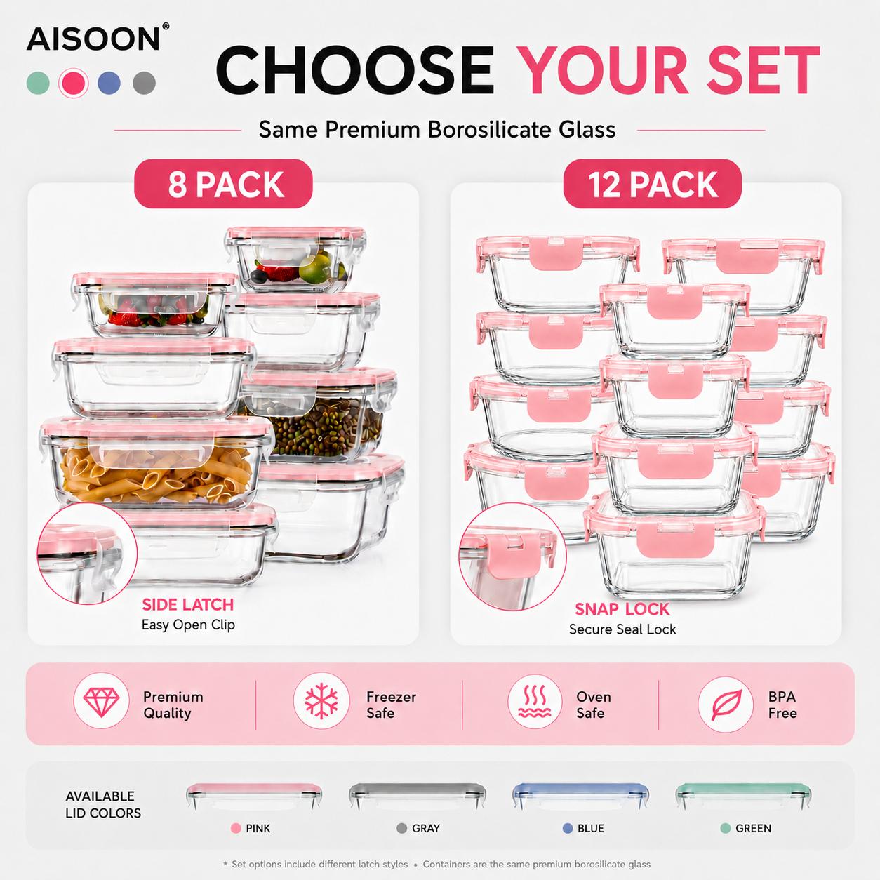8/12Pcs Stackable Borosilicate - Meal Prep Oven Safe Containers 评论和价格