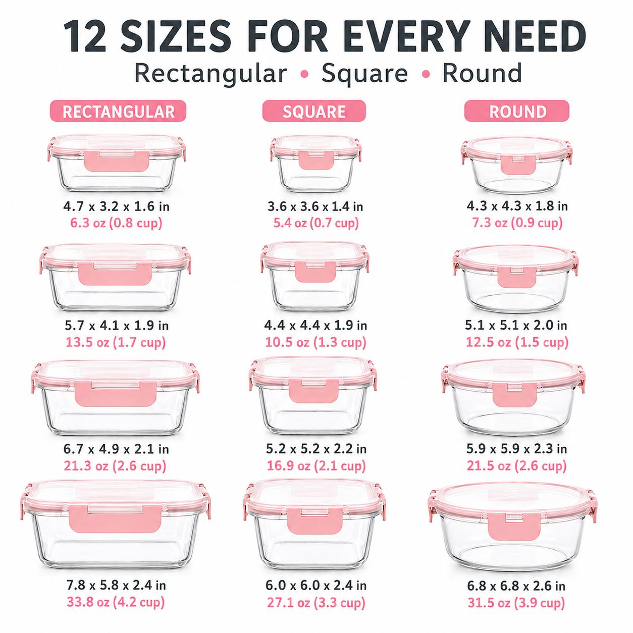 8/12Pcs Stackable Borosilicate - Meal Prep Oven Safe Containers 评论和价格